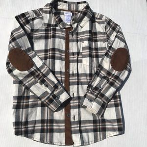 Carters brown/tan plaid shirt w details on elbows